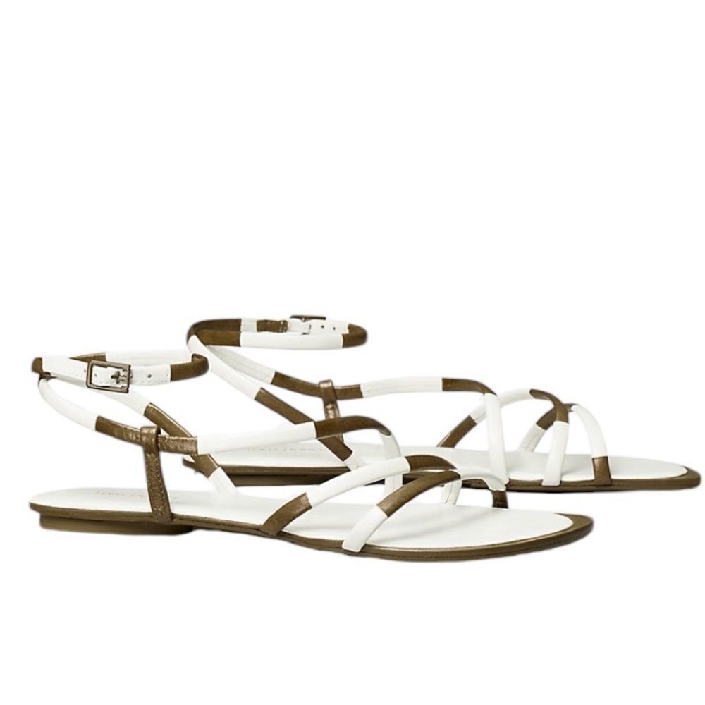 NIB Tory Burch Split Mignon Multi-strap Sandal In Gardenia Toasted size 11